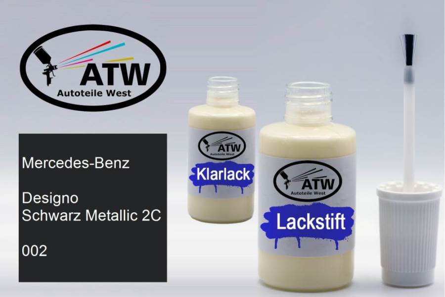 Mercedes-Benz, Designo Schwarz Metallic 2C, 002: 20ml Lackstift + 20ml Klarlack - Set, von ATW Autoteile West.